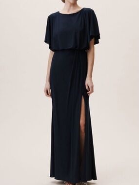 Anthropologie BHLDN Lena Jersey Flutter Sleeve Formal Maxi Dress Navy Size 14